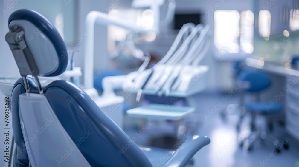 Fototapeta premium Out-of-focus view of a dentist working on a patients AI generated illustration
