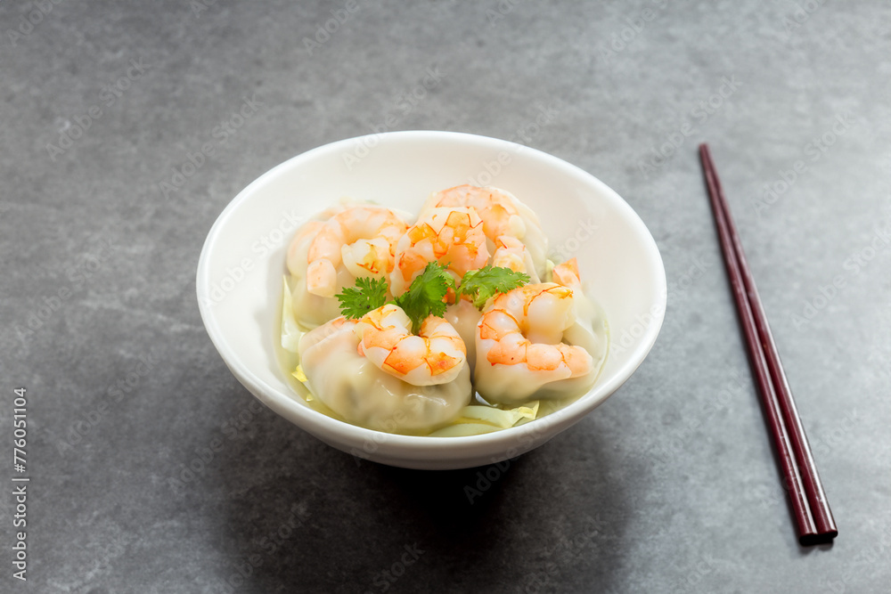 Shrimp dumplings in a bowl