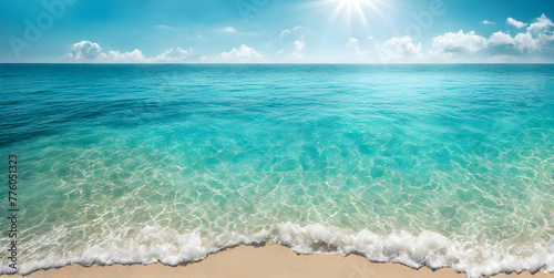 Turquoise sea and blue sunny sky background