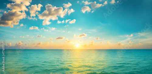 Turquoise sea and blue sunny sky background © karandaev