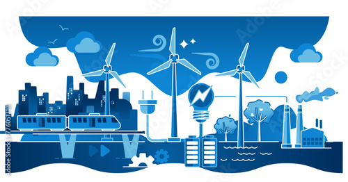 Clean energy usage for sustainable urban transportation and infrastructure dark outline concept, transparent background.