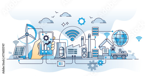 Lean manufacturing model as effective production method outline concept, transparent background. Sustainable and productive strategy company with automation.
