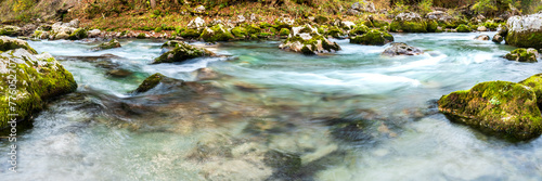 Panoramic photo of the wild river Loisach in Bavaria © Wolfilser