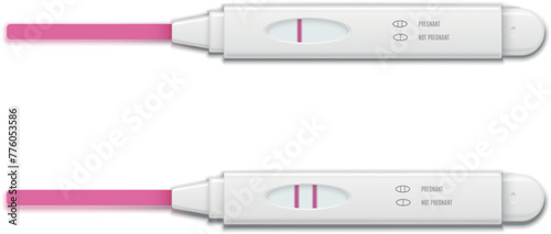 Pregnancy test with one and two strip positive and negative set realistic vector illustration