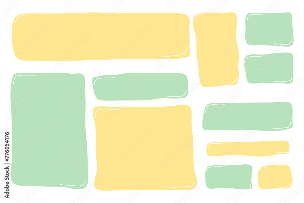 A collection of rectangular designs drawn with a brush. Set of colored pastel frames for text. Blank vector text box. A collection of rectangular designs drawn with a brush. Set of colored pastel frames for text. Blank vector text box.