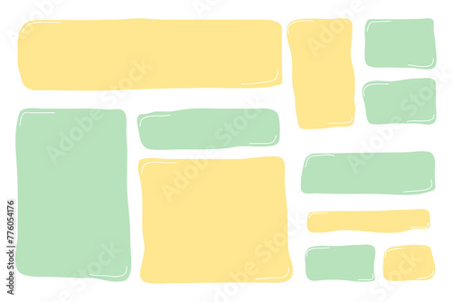 A collection of rectangular designs drawn with a brush. Set of colored pastel frames for text. Blank vector text box.