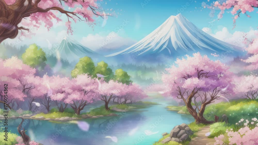 Beautiful fantasy spring natural landscape and cherry blossom tree ...