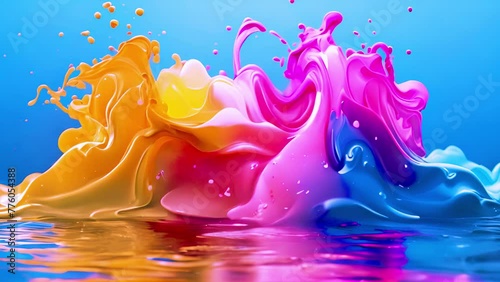 Colored paint splashes in water various colors. 4k video. Fluid art abstract texture. Colorful Paint Splashes in Super Slow Motion Isolated on White Background, 4k video photo