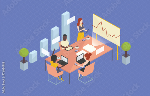 Student courses with 3d isometric style vector illustration