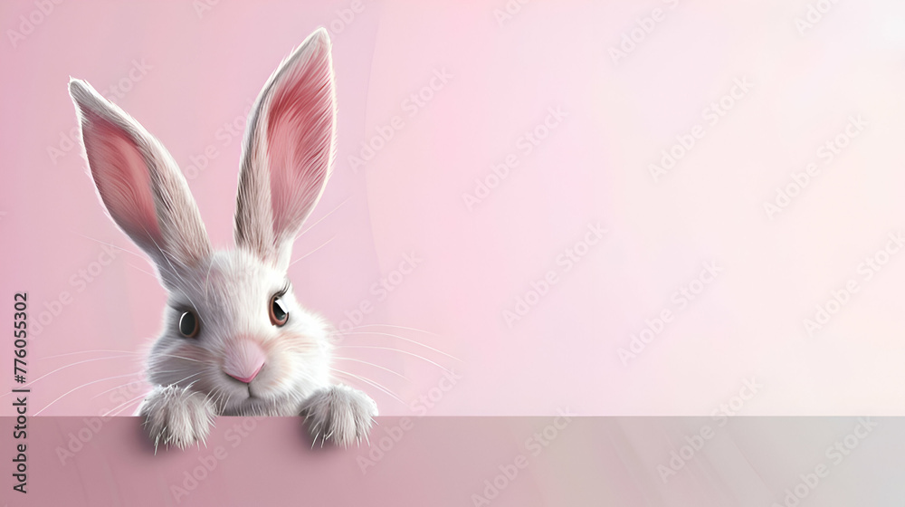 Obraz premium Vector easter rabbit, bunny, hare looking out over a poster on a pastel background 