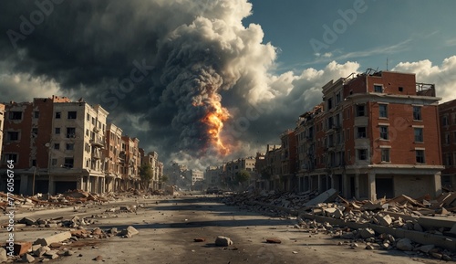 natural disaster earthquake in a destroyed city, Illustration vector , very realistic, 8k quality, hyper realistic, ultra photo