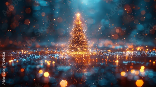 A Christmas poster with a Christmas tree and digits 2023 in an electronic technology style. New Year's merry christmas wishes in cyber computer design. Tech banner of an event in 2023.