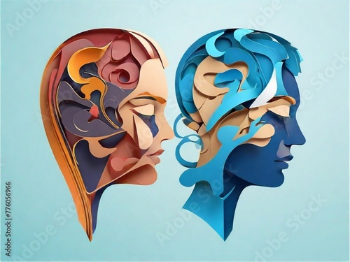 Psychological help vector illustration two human heads paper cut design., luxury design. trendy. high quality photo