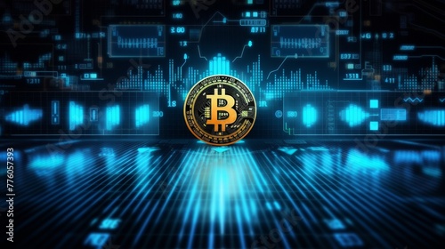  Bitcoin and cryptocurrency concept on digital graphic background