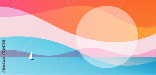 Beautiful sun and sea abstract background, landscape. Summer and travel concept design. Colorful nature panoramic view, with sun light abstract background with copy space. Vector design