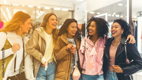 A group of friends trying on clothes and laughing in a boutique.


 photo