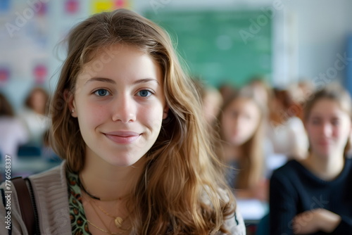 Wallpaper Mural Portrait of a young teacher woman standing in a classroom at school Torontodigital.ca