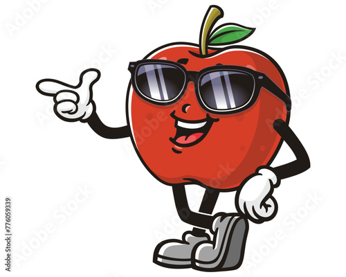 Apple wearing sunglasses cartoon mascot illustration character vector clip art hand drawn