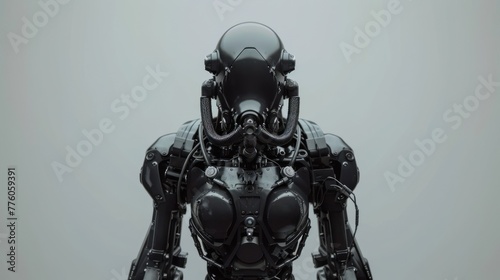 Illustration of a formidable mecha robot clad in full body armor and wearing a gas mask, evoking a sense of strength and resilience in a post-apocalyptic world.
 photo