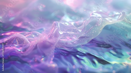 Iridescent Holographic Undulating Waves Creating Mesmerizing Gradient Effect in Surreal 3D Digital Landscape