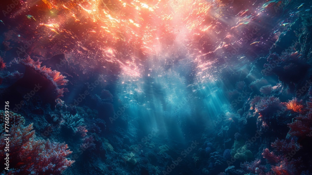 Mesmerizing underwater world inspired by the Challenger Deep, with surreal elements and vibrant colors.