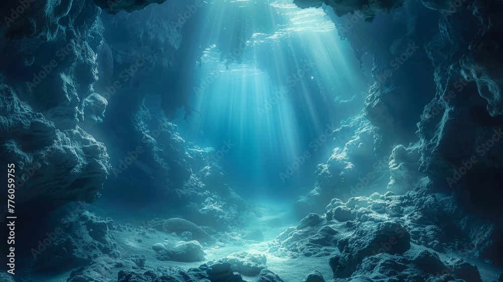 Otherworldly underwater landscape inspired by the Challenger Deep, perfect for digital art and design projects. - obrazy, fototapety, plakaty 