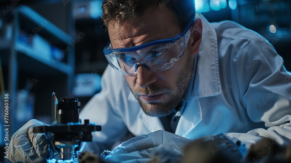 Accelerator lab studying meteorite fragments, detailed and meticulous, research and investigation focus , sci-fi tone, technology Accelerator lab studying meteorite fragments, detailed and meticulous, research and investigation focus , sci-fi tone, technology