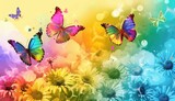 illustration featuring a vibrant rainbow-colored backdrop embellished with butterflies and flowers, evoking a sense of beauty and tranquility.
