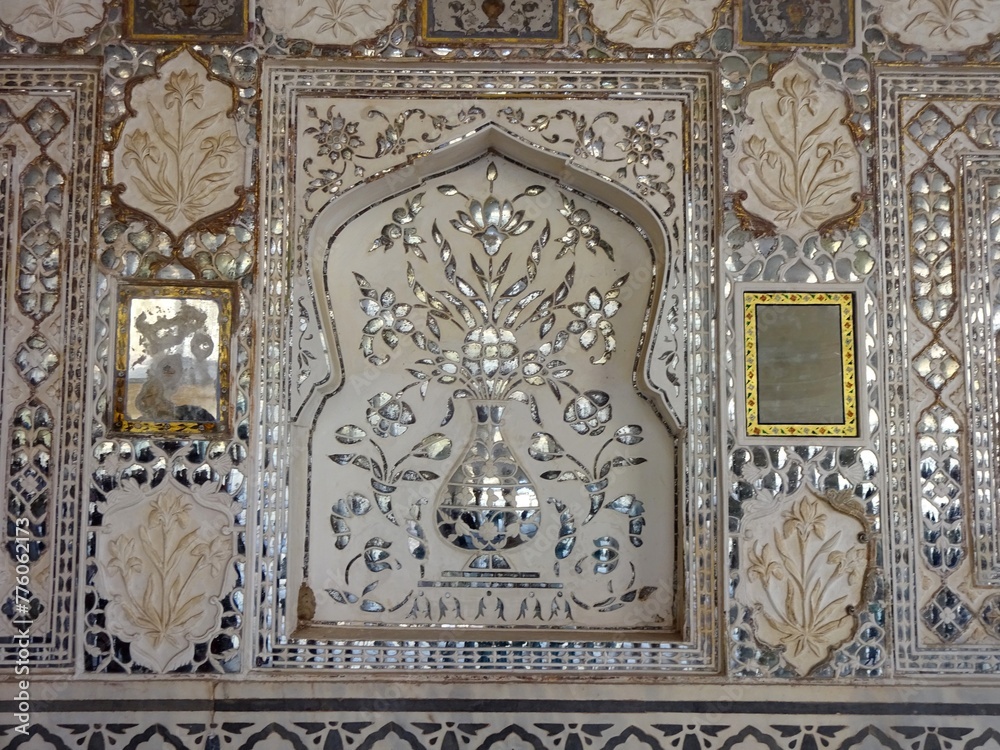 Mirror Mosaic, Sheesh Mahal, Amber Fort, Jaipur, Rajasthan,  India