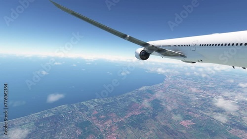 airliner aircraft flying high above clouds and sky