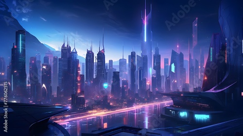 Night view of the modern city. 3d rendering, 3d illustration.