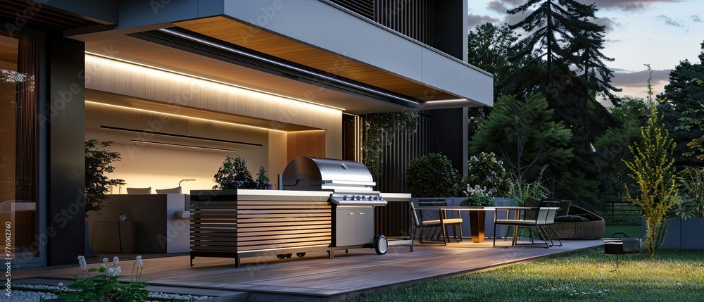 A modern electric grill on a sleek patio showcasing the fusion of ...