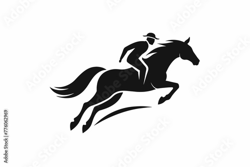 horse jumping logo, a horse and rider jumping silhouette black vector illustration © Ishraq