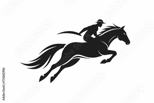 Fototapeta Naklejka Na Ścianę i Meble -  horse jumping logo, a horse and rider jumping silhouette black vector illustration