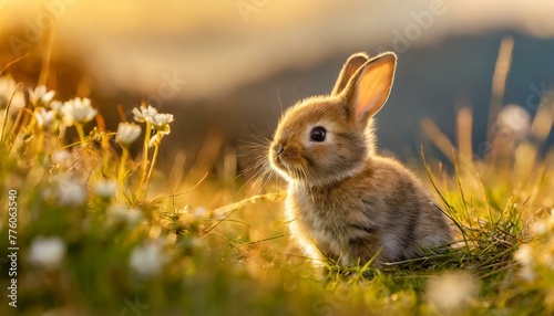 Baby rabbit on the grass