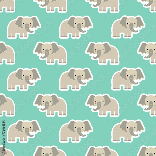 Vector sticker pattern with elephant.Tropical jungle cartoon creatures.Pastel animals background.Cute natural pattern for fabric, childrens clothing,textiles,wrapping paper.