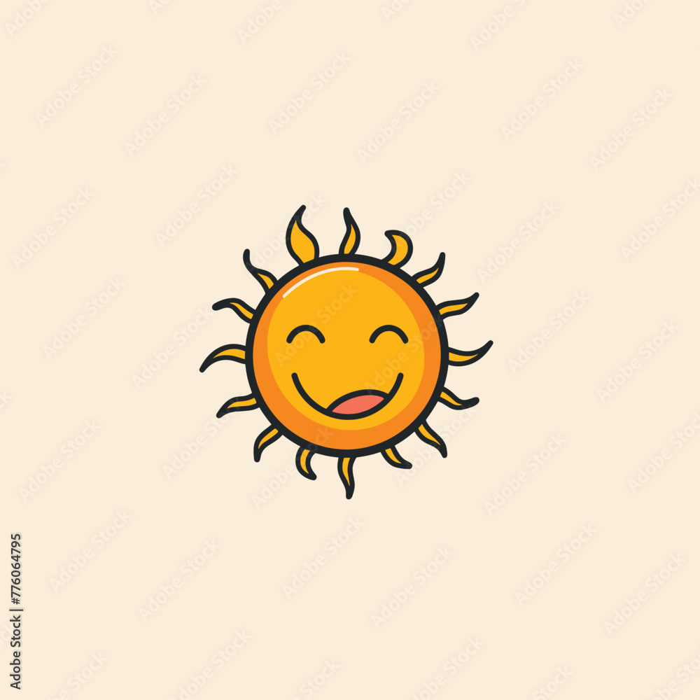 Smiling sun illustration, expressive face.
