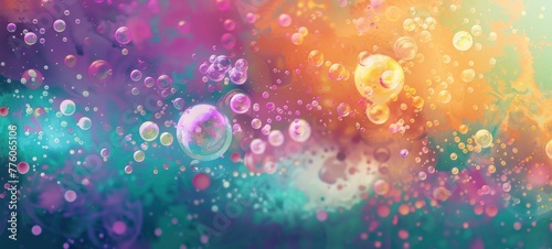 Abstract background with vibrant rainbow streaks, splashes, and bubbles, texture of bold colors and gradients, AI generated
