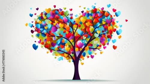 Colorful tree with heart shaped leaves