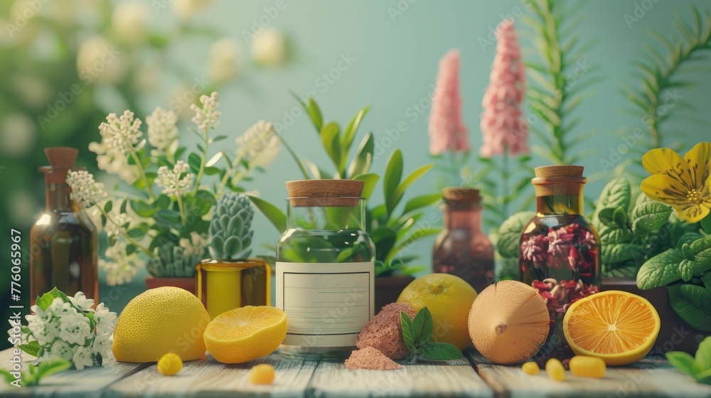 Natural GERD remedies brought to life in 3D cartoon animation, highlighting herbal and home treatments - obrazy, fototapety, plakaty 