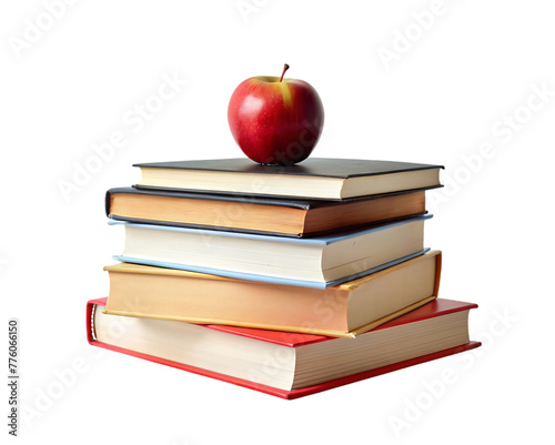 Book with apple with back to school concept on transparent background