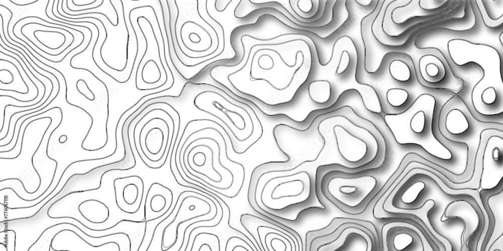 Modern Abstract Topographic map background with wave lines. Topographic map in contour black line on isolated white background. Vector illustration. paper texture Imitation of a geographical map shade