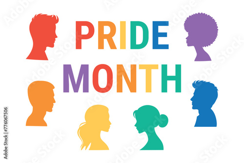 Pride Month banner. Flat vector illustration. Silhouettes of people