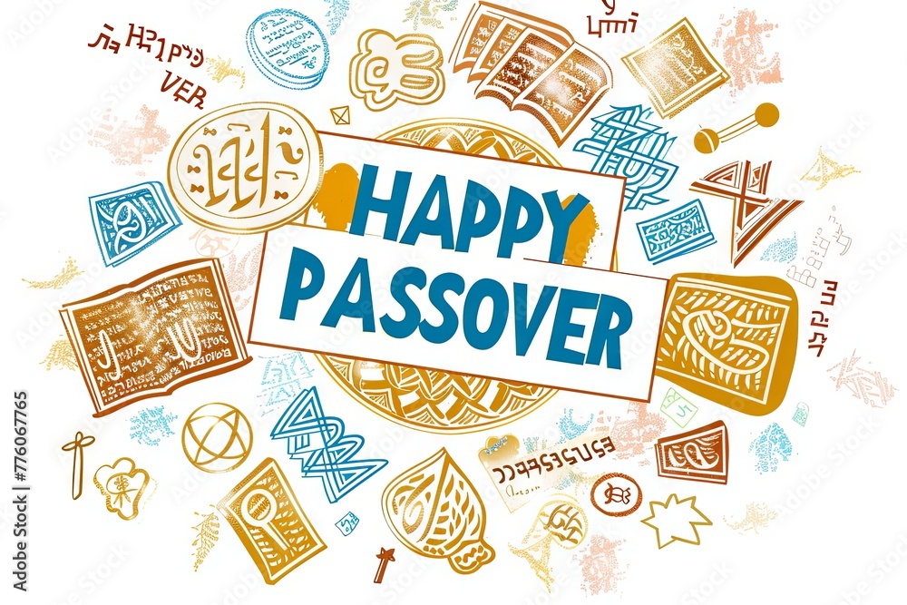 happy passover card, abstract, simple graphics, isolated on white background.