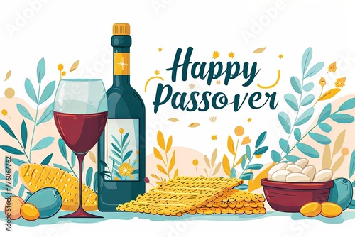 happy passover card, abstract, simple graphics, isolated on white background.