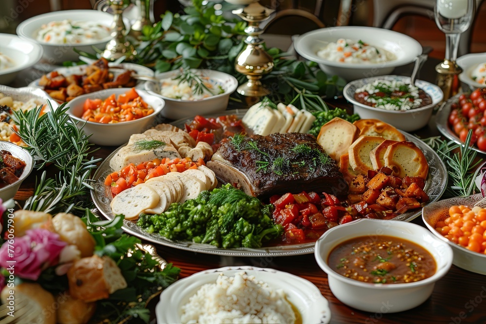 a Seder Plate Spectacle From the shank bone to the bitter herbs, each element is carefully arranged on the plate, creating a stunning centerpiece for the Passover