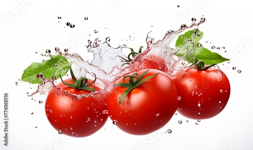 Juicy tomatoes falling in water