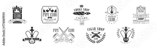 Pipe Shop and Hookah Club Label and Logo Design Vector Set