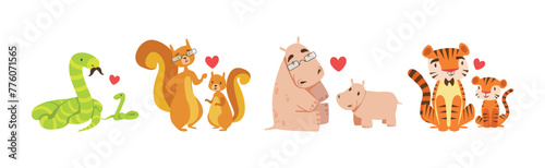 Baby Animal and Their Mom Love Each Other Vector Set