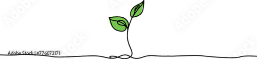 Growing sprout one line art .Vector silhouette of growing green plant. Hand drawn green leaf. Growing sprout plant continuous line .Plant with roots single line.